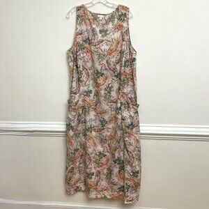 J Jill Love Linen Sleeveless Maxi Dress Women's 3X Tropical Leaf Print Pockets